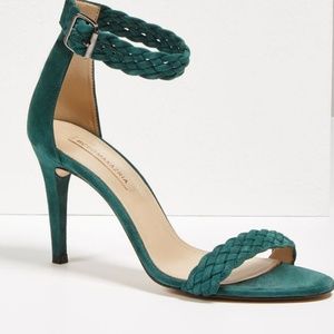 BCBG MAX AZRIA VENITIA ELM GREEN LEATHER SANDALS